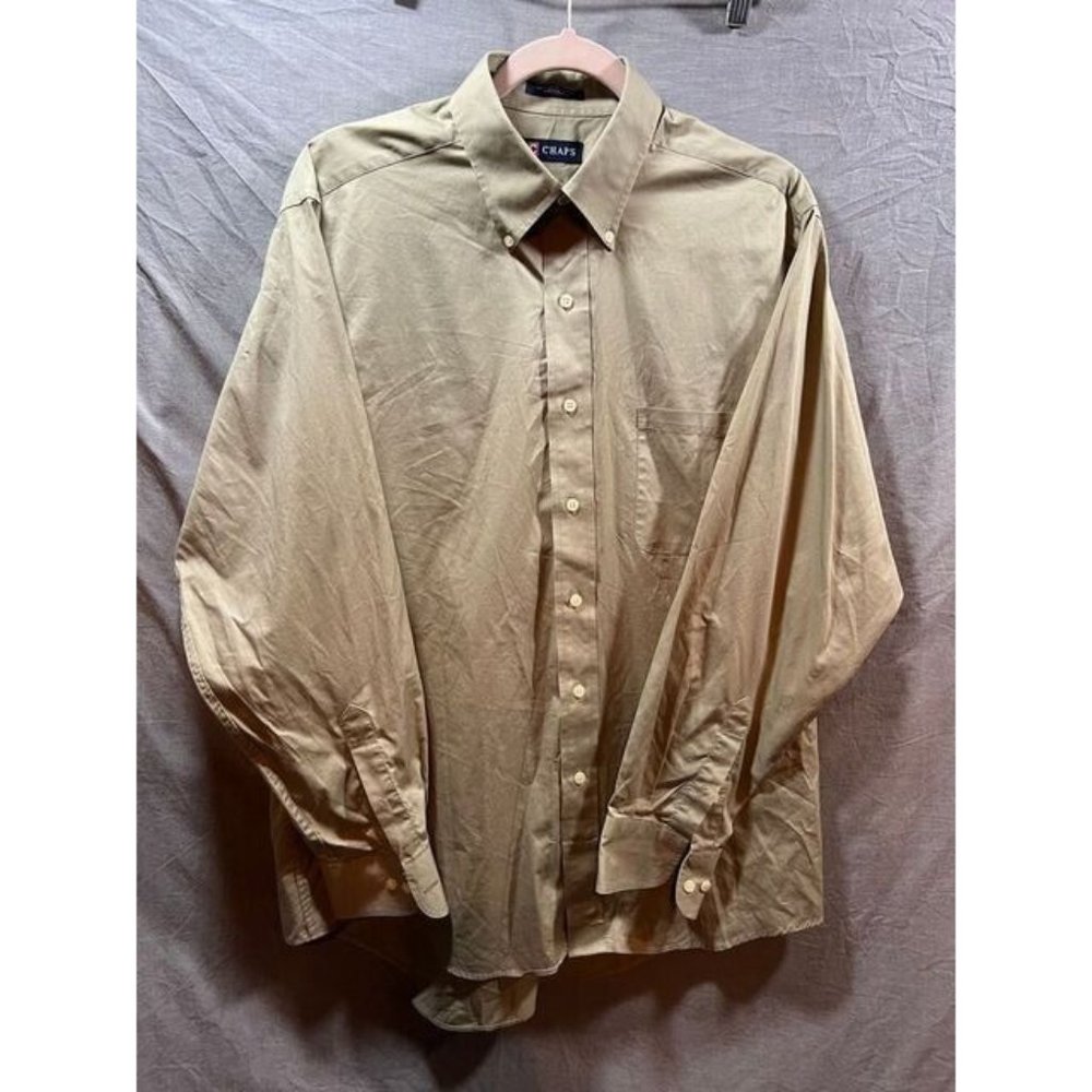 Chaps Button Up Shirt Adult Extra Large 16 16 1/2 Beige Long Sleeve Casual Mens.